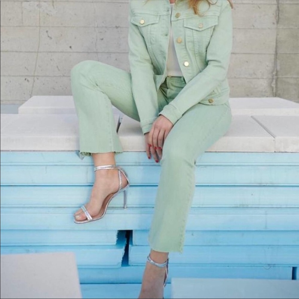 FRAME Le Crop Mini Boot Raw-Edge Jeans in‎ Aloe - Picture 2 of 9